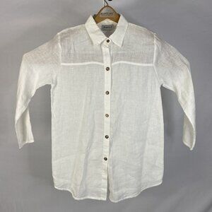 Patricia J Womens White L/S Pure Linen Button Down XS